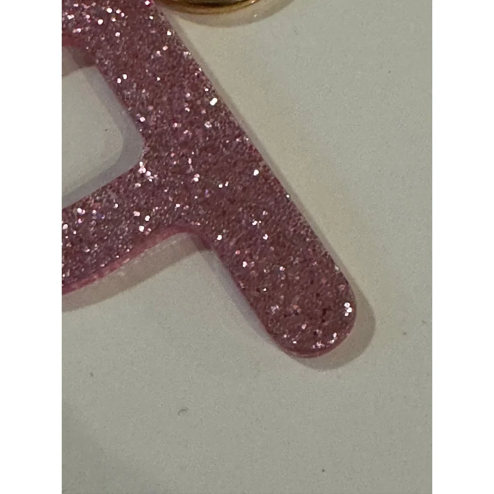 Pink Glitter Resin Letter P Initial Keychain Gold Tone Lobster Clasp Charm